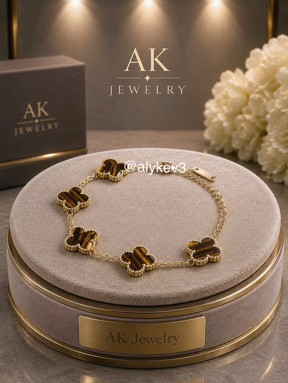 💎18k LUXURY Brown QUATREFOIL Clover Flower 5 Motif Bracelet, Stainless Steel